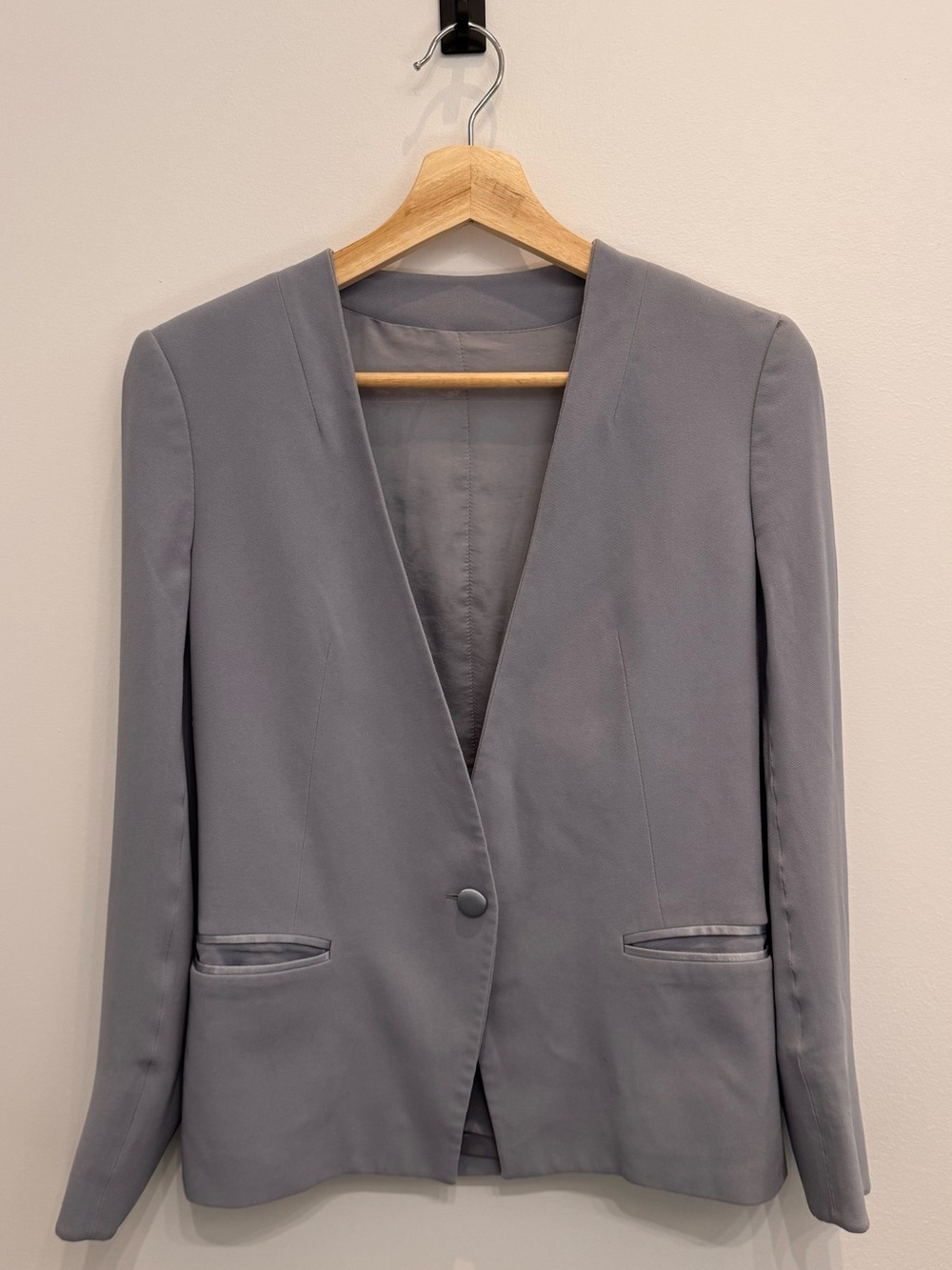 The Kooples Pale Lilac Collarless Blazer Satin Trim FR 34 XS
